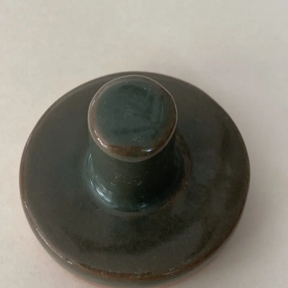Cookie Stamp Terra Cotta Cow 2” Round Handle Green Glaze
